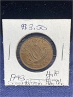 1943 half penny Great Britain coin