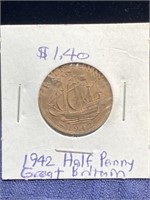 1942 half penny Great Britain coin