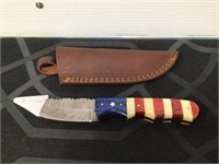 Handmade Damascus Steel 9” Flag Knife & Sheath