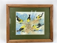 Signed Watercolor Goldfinch Painting
