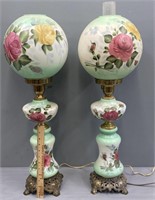 2 Glass & Metal Table Banquet Lamps