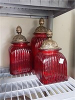 3 Rec Glass Canisters w/Decorative Tops