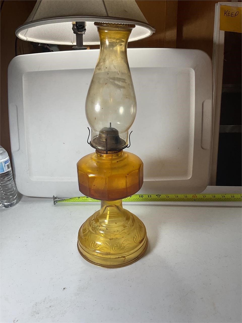 Vintage Amber Gold Glass Oil Lamp