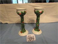 PAIR 1950'S LEFTON CREEN HOLLY & BERRY 7" CANDLE