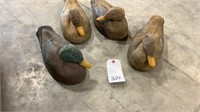 Vintage Duck Decoys, Wood Heads, Lot Of 4