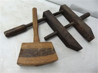 Old Wood Clamp and Old Wood Mallet