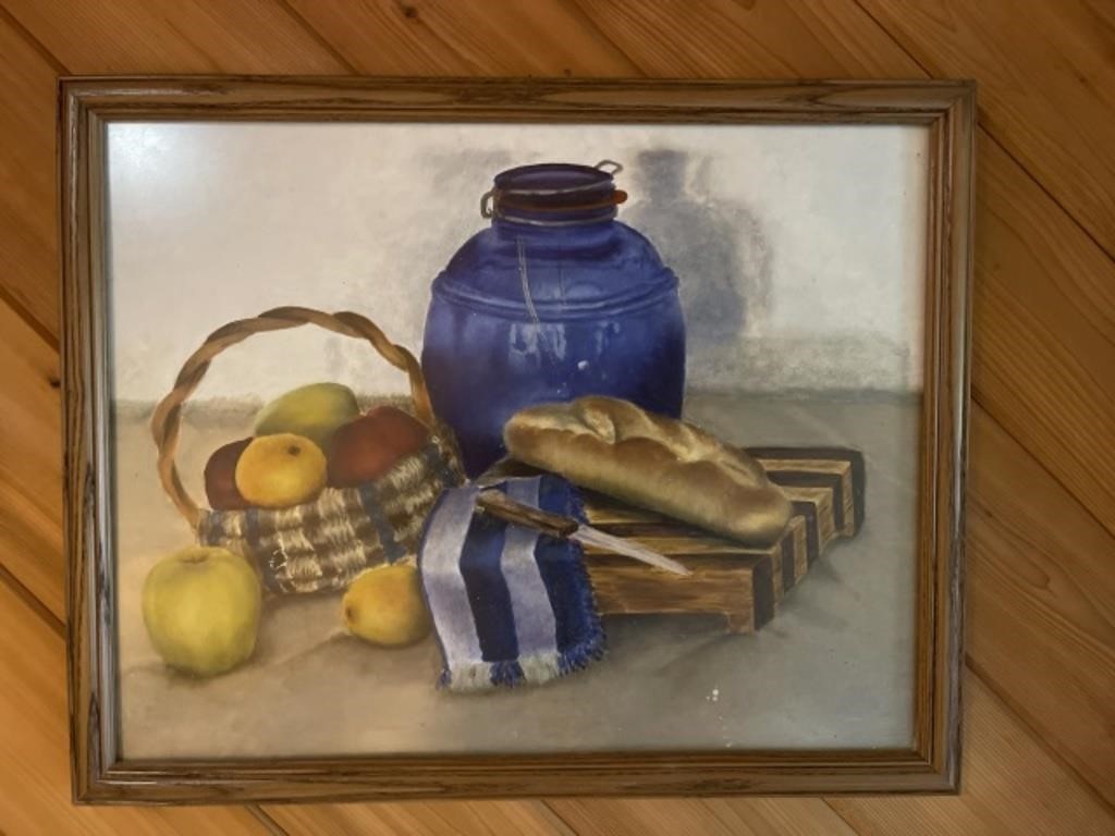 Framed Still Life of Bread & Fruit