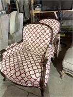 2 Red Pattern Wooden Chairs by Massoud
