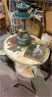 Vintage metal two-tier oval table, camping