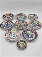 9 PC IMARI PLATES  1 W/ CHIPS, 1800'S PLATES