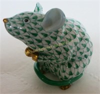 HEREND FIELD MOUSE GREEN FISHNET ANIMAL FIGURINE