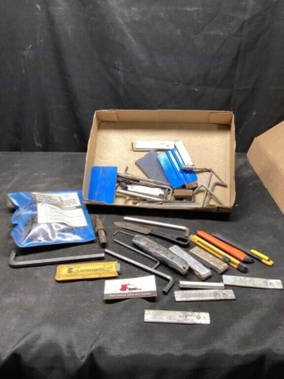 Oil filter, box cutters, miscellaneous tools