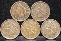 5 Nice Indian Head Pennies