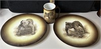 Antique Ioga Warwick Dog Plates/Mug (3)