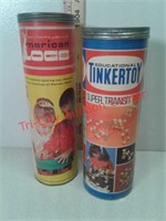 Vintage tinkertoy and American logs toy sets