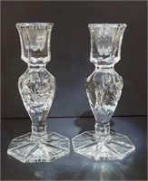 Pair Vintage Crystal Pinwheel Candlesticks, 5.5" T