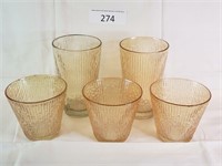 Marigold Carnival Glass Bark Pattern Glass Set (5)