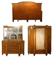 19thc French Bedroom set, highly figured w/ bronze