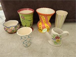 6 pc ceramic stoneware vase basin pitcher lot. Noo
