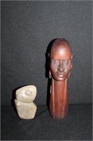 2pc Masai Bust (Kenya) & Carved Stone Statue