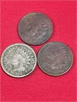 3 - Indian Head Pennies 1907,1866,1863