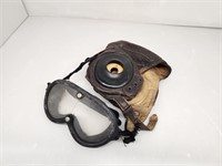 Vintage Leather Flight Helmet and Goggles