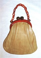 Bakelite and leather lady's purse, 12 1/2"