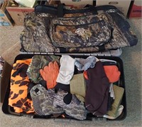 hunting bag and hunting clothes in tote