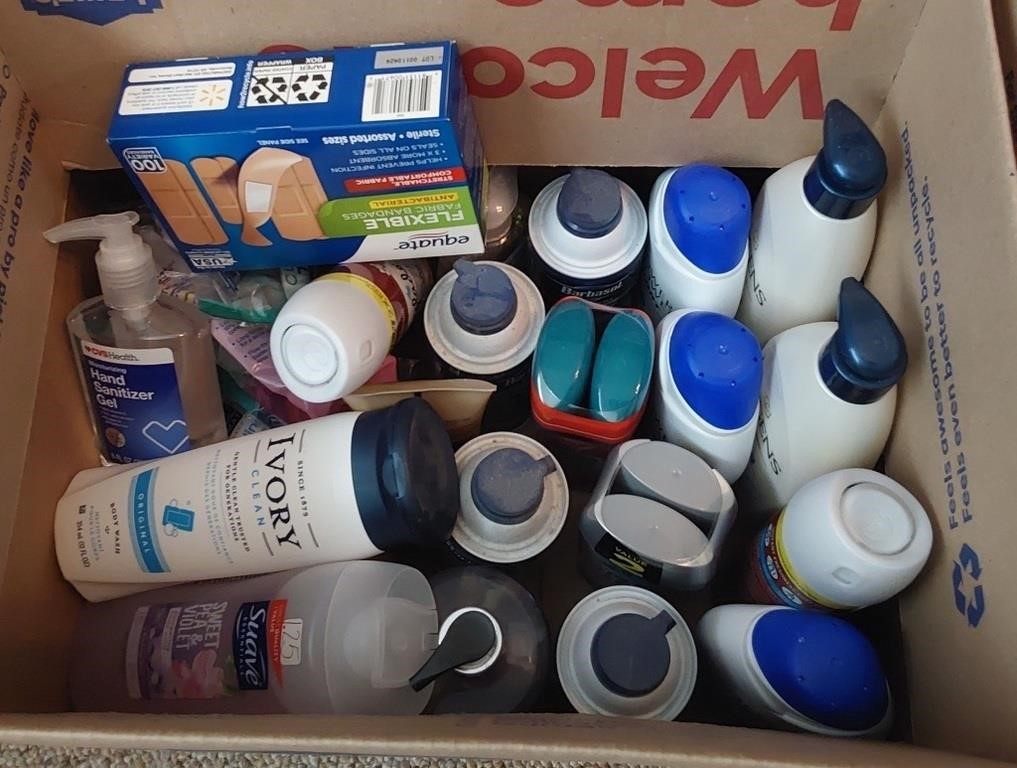 box of sealed and unused personal care items