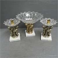 3pc Marble Based Centerpiece w/ Candlestands