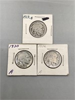 (3) Buffalo Nickels- 1923, 1930, 1934