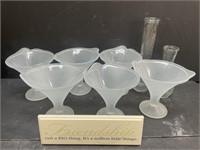 Set of six stemmed frosted dessert bowls. Comes