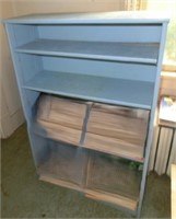 blue paint wood bookcase w/adjustable shelves