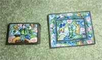 2pc. enameled Chinese match safe & tray