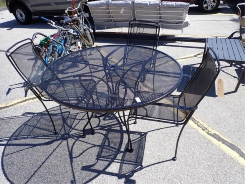 BLACK METAL PATIO TABLE W/ 3 CHAIRS
