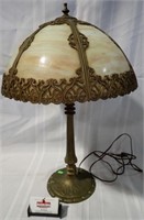 1910 MILLER LAMP W/ ORIGINAL SLAG GLASS SHADE 24"
