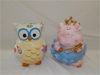 Flower Owl & Fairy Pig Cookie Jars   CUTE