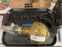 19th Century Brass Fluid Lamp with Wall Bracket