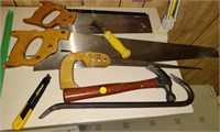 Assorted Tools incl. Saws, Hammer, Knife,