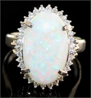 Platinum Natural Opal & Diamond Ring