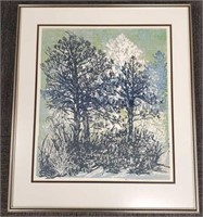 Pencil signed Edith Freeman litho "trees"-