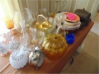 Glassware including pumpkin candy dish, decanter,