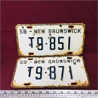 Lot Of 2 1958 New Brunswick License Plates