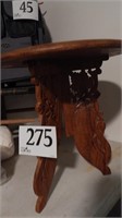 4 PC CARVED WOOD TABLE WITH INLAID TOP 14 X 16