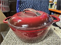 Kitchen cast iron lidded pot 11"d 6"h minor