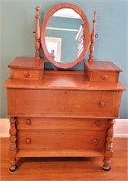 Antique Maple  5 Drawer Dresser w Mirror