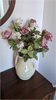 Dbl handled Stoneware jug & Artificial flowers