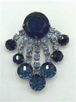 Vintage Blue Sapphire Rhinestone Tassel Brooch