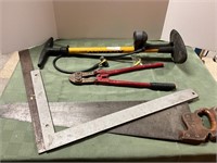 Hand Saw, air pump, squares