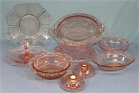 9pc. Pink Glass Serving Pieces